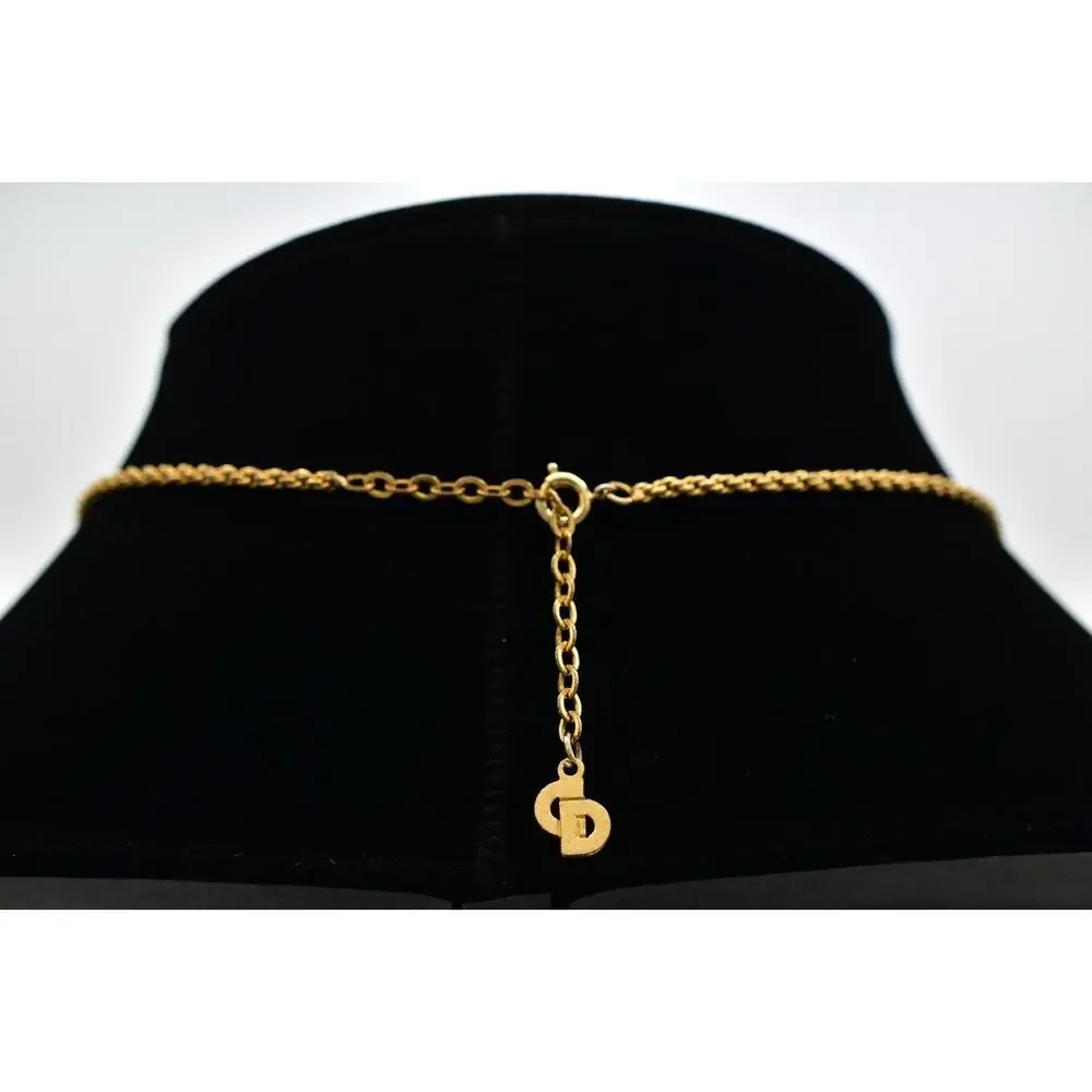 Christian Dior Vintage Insignia Logo Pendant Necklace Gold Tone Signed 80s BinBM - Picture 9 of 16